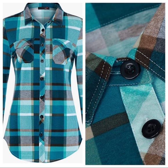 Tops - Plaid button down shirt blue size s